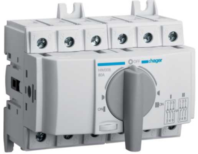 Перемикач Hager HIM308 (I-0-II 400/690В, 80А, 3P, 6м) www.bd.in.ua Безпечний Дім