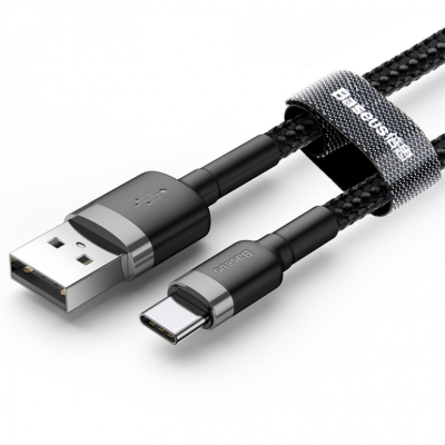 USB кабель Baseus Cafule USB 2.0 to Type-C 3A 1M Чорний/Сірий (CATKLF-BG1) www.bd.in.ua Безпечний Дім