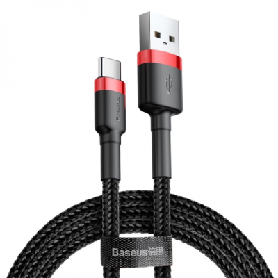 USB кабель Baseus Cafule USB 2.0 to Type-C 2A 2M Чорний/Червоний (CATKLF-C91) www.bd.in.ua Безпечний Дім