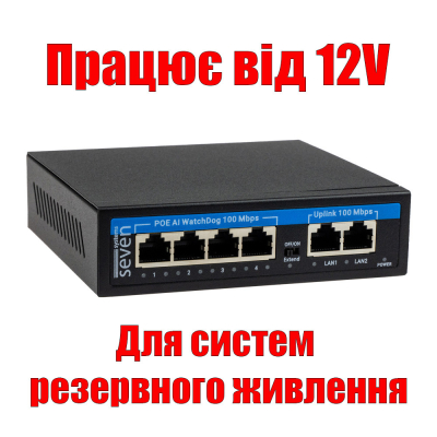 POE комутатор SEVEN Systems 4 порта  P-7324-12V (P7324-12V) www.bd.in.ua Безпечний Дім