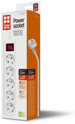 Мережевий фільтр COLORWAY CW-PSEA53W White, 5 розеток, 3м www.bd.in.ua Безпечний Дім