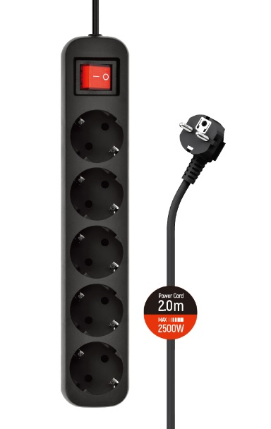 Мережевий фільтр COLORWAY CW-PSEA52BK Black, 5 розеток, 2м www.bd.in.ua Безпечний Дім