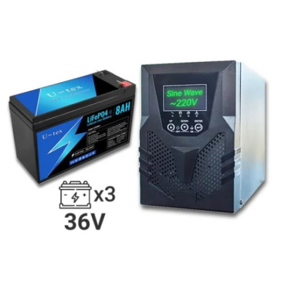 Комплект безперебійного живлення U-TEX UPS-UT1000VA/36V + LifePo4 акумулятор 8Ah (x 3 шт) www.bd.in.ua Безпечний Дім
