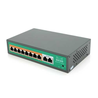 POE комутатор SICSO P4810J-4578 48V з 8 портами POE Silver www.bd.in.ua Безпечний Дім