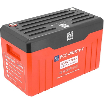Акумуляторна батарея Eco-Worthy 25,6V 100Ah,(100 / 100A), 0&deg;C до 60&deg;C, індикатор заряду, винт M8, 414*215*260 мм. 18 кг www.bd.in.ua Безпечний Дім