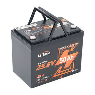 Акумуляторна батарея Li-Time 25.6V 50Ач 1280Wh Bluetooth 5.0, 6000Cycles, BMS50A, &le;40m&Omega;, IP65, L206*B168*H211 mm, 9.6 kg www.bd.in.ua Безпечний Дім