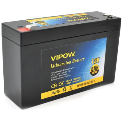 Акумуляторна батарея Vipow 12 V 8Ah з елементами Li-ion 18650 з вбудованою ВМS платою, (3S4P) (151х50х94(100))мм, Q20 www.bd.in.ua Безпечний Дім