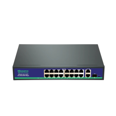 POE комутатор Hisource Некерований 19-портовий Hi-F1621GBL-C з 16 портами PoE www.bd.in.ua Безпечний Дім