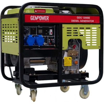 Дизельний генератор GEN POWER GDG 12000E, 1-фазний 230V, 50Hz, 12kVA / 9.6kW, бак 30 л, витрата 0,28 л / кВтЧ, пуск: стартер (без АКБ) / AVR (без АКБ), 770х820х530 мм, 141 кг www.bd.in.ua Безпечний Дім