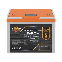 Акумулятор LogicPower LiFePO4 25,6V - 50 Ah (1280Wh) (BMS 80A/50А) пластик LCD Smart BT www.bd.in.ua Безпечний Дім