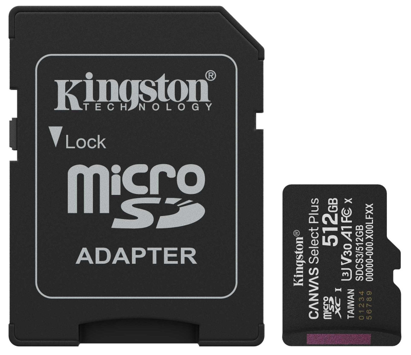 Карта памяті Kingston MicroSDXC 512GB UHS-I Class 10 + SD-адаптер (SDCS3/512GB)