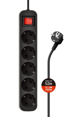 Мережевий фільтр COLORWAY CW-PSEA55BK black, 5 розеток, 5м