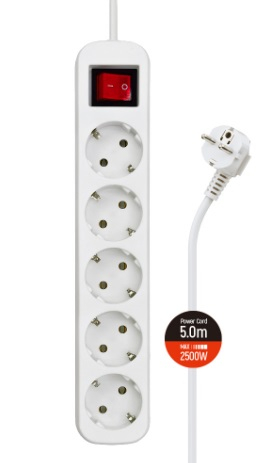 Мережевий фільтр COLORWAY CW-PSEA55W White, 5 розеток, 5м