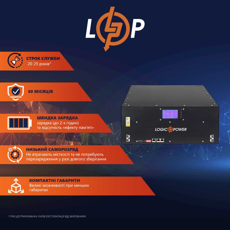 Акумулятор LogicPower LP LiFePO4 48V - 90 Ah (BMS 80A) (LP Bank Energy U90)