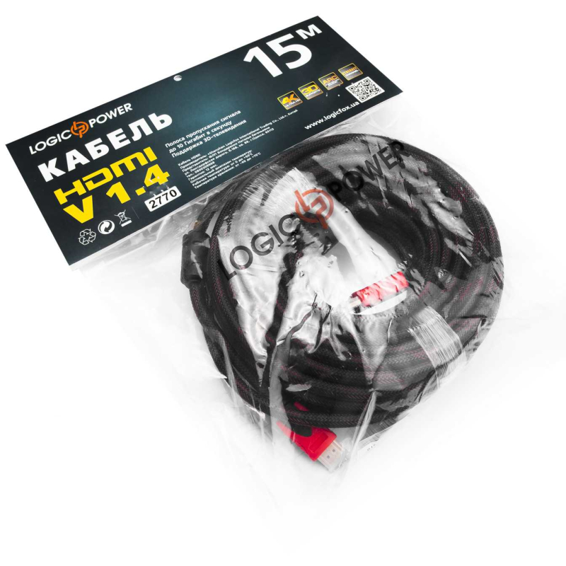 Кабель HDMI LogicPower Ver 1.4 для 3D 15 м (дод. обплетення)