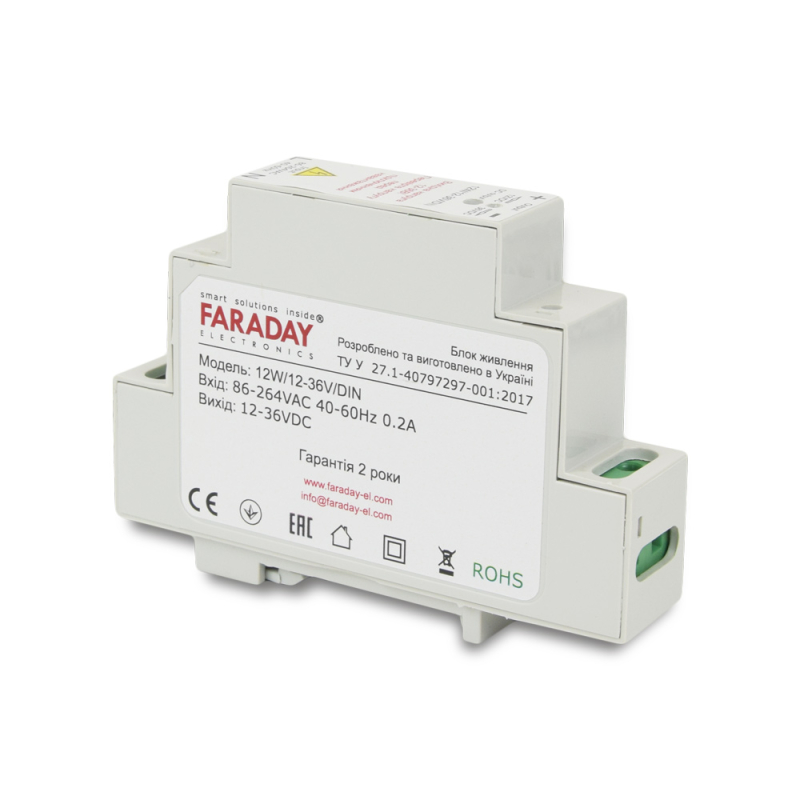 Імпульсний блок живлення Faraday Electronics 12W/12-36V/DIN для кріплення на DIN рейку