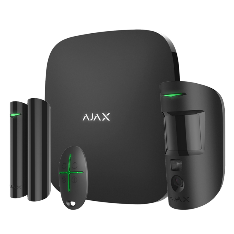 Комплект безпровідної сигналізації Ajax та захисту від потопу StarterKit Cam black + Ajax WaterStop 3/4