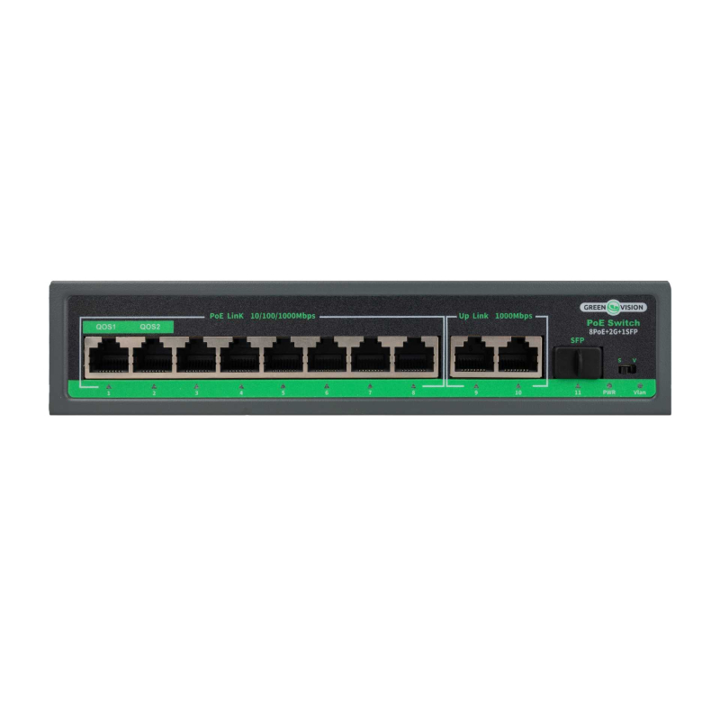 POE комутатор Green Vision GV-018-D-08G+2PG+1SFP