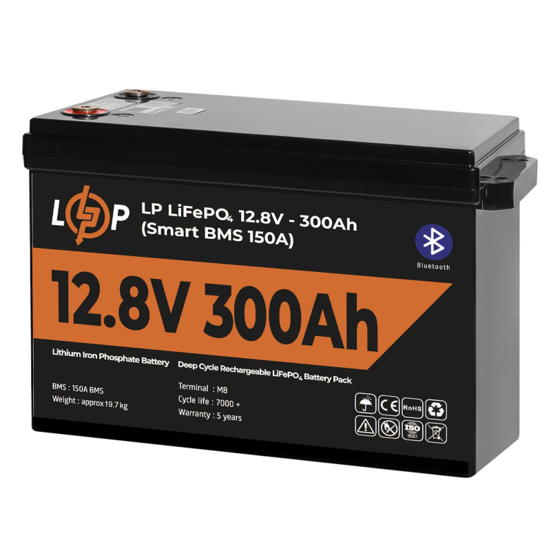 Акумулятор LogicPower LiFePO4 12,8V - 300 Ah (3840Wh) (Smart BMS 200А) з BT пластик