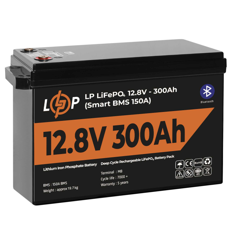 Акумулятор LogicPower LiFePO4 12,8V - 300 Ah (3840Wh) (Smart BMS 200А) з BT пластик