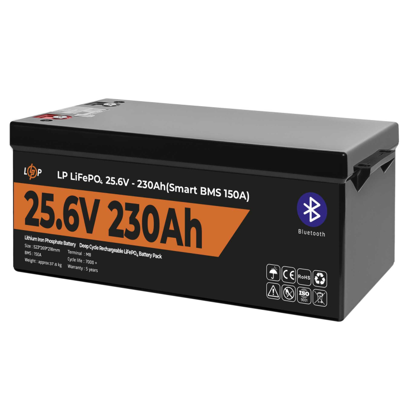 Акумулятор LogicPower LiFePO4 25,6V - 230 Ah (5888Wh) (Smart BMS 150А) з BT пластик