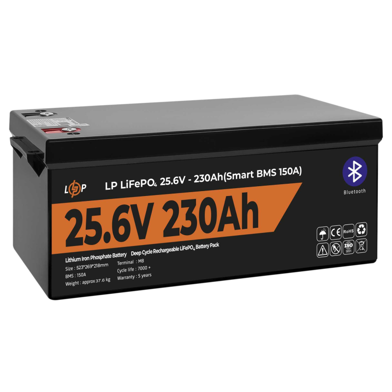 Акумулятор LogicPower LiFePO4 25,6V - 230 Ah (5888Wh) (Smart BMS 150А) з BT пластик