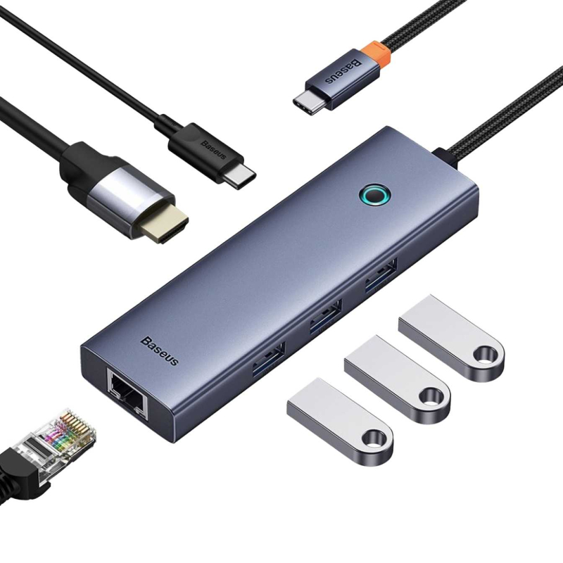 USB-хаб Baseus Flite 6-Port Type-C to HDMI4K 60Hz*1+USB 3.0*3+PD*1+RJ45*1