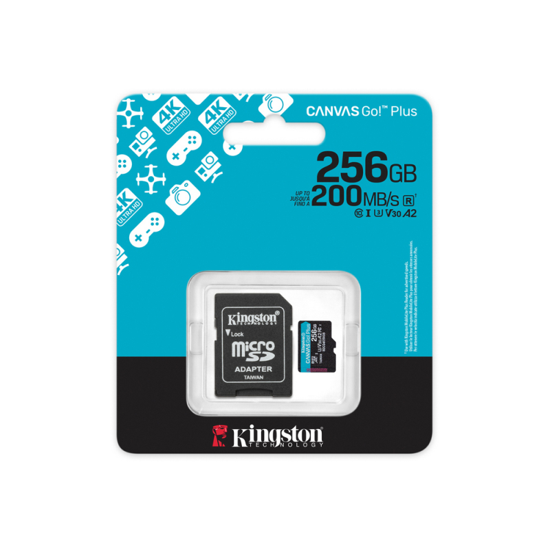 Карта памяті Kingston microSDXC 256GB Canvas Go! Plus G4 Class 10 UHS-I U3 V30 A2 + SD-адаптер (SDCG4/256GB)