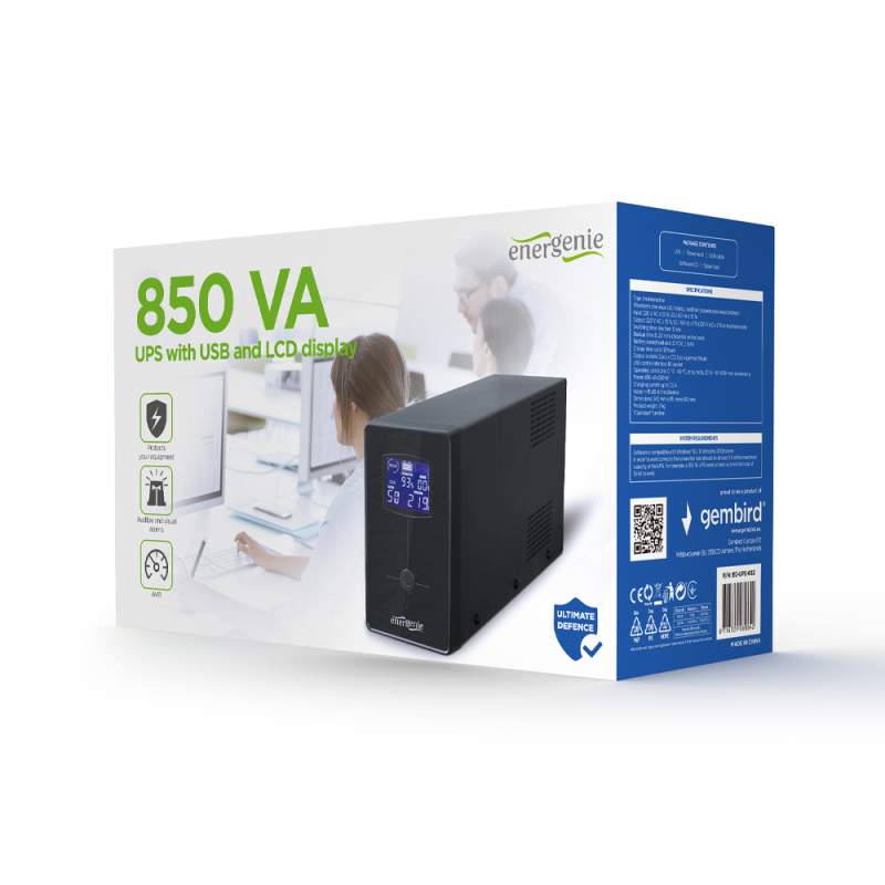 Джерело безперебійного живлення EnerGenie EG-UPS-032 850VA, LCD, USB, Pro