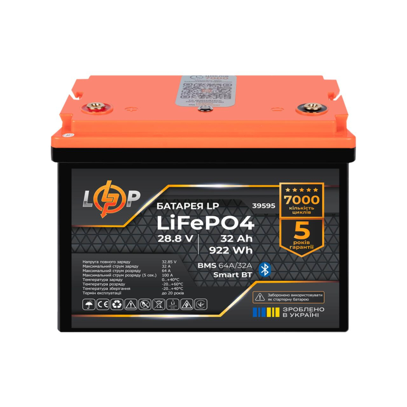 Акумулятор LogicPower LiFePO4 28,8V (9S) - 32 Ah (922Wh) (BMS 64A/32А) пластик Smart BT