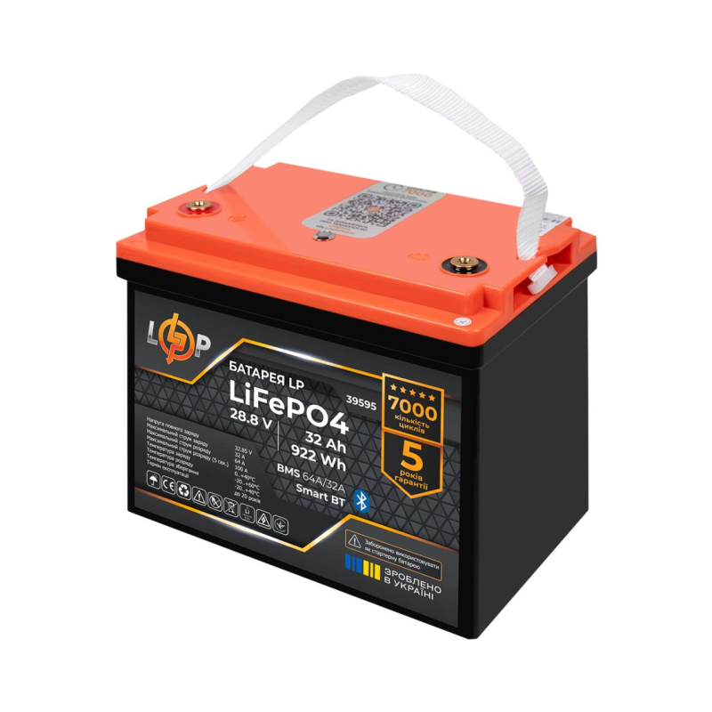 Акумулятор LogicPower LiFePO4 28,8V (9S) - 32 Ah (922Wh) (BMS 64A/32А) пластик Smart BT