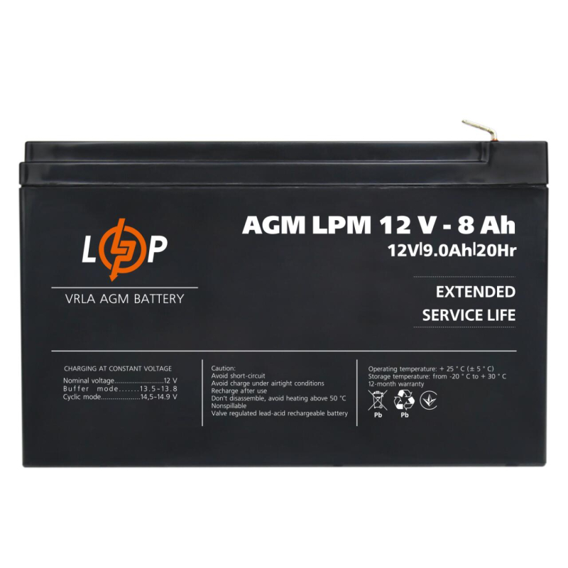 Акумулятор LogicPower AGM LPM 12V - 8 Ah