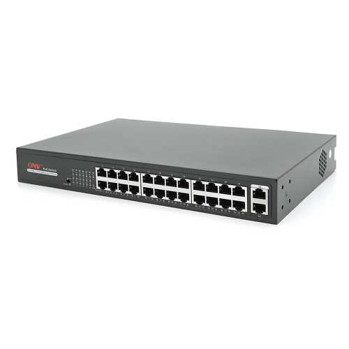 POE комутатор ONV 24х портовий H1024PLS РоЕ 100 Мбіт + 2 Uplink 1000 Мбіт, до 250м, IEEE802.3af / at, загальна потужність 250Вт