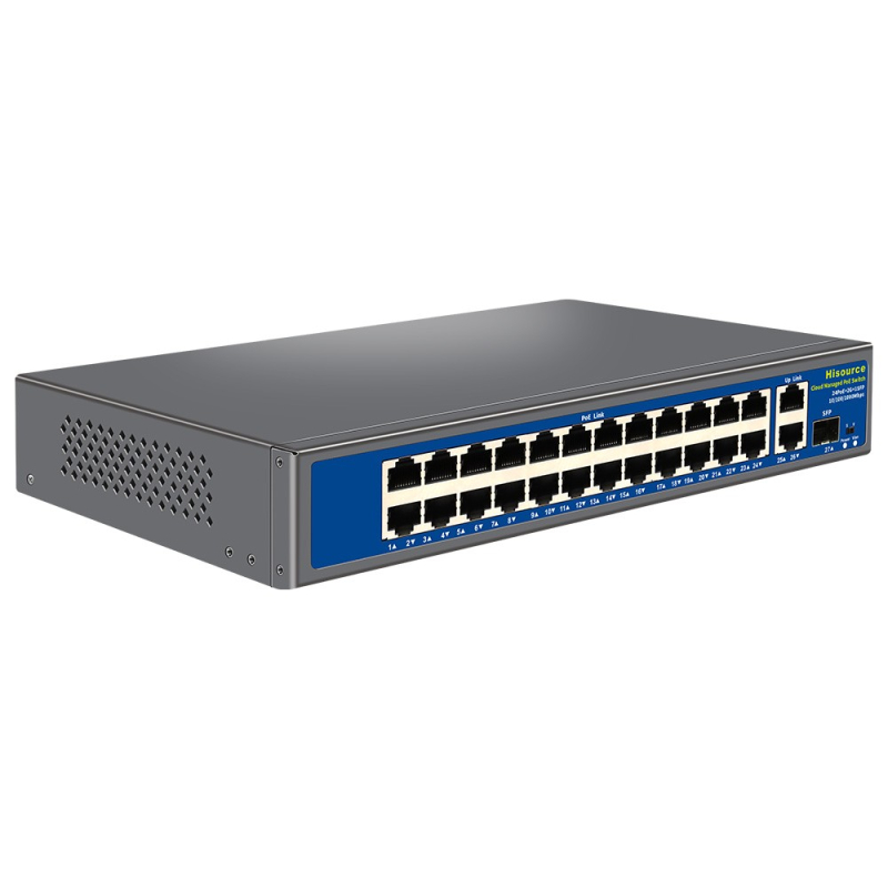 POE комутатор Hisource Керований 27-портовий  Hi-S21-24GP2G1S з 24 портами PoE