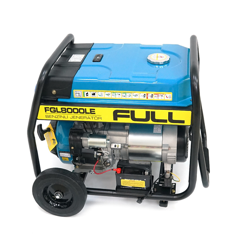 Бензиновий генератор FULL Generator FGL 8000LE, 1-фазний 230V, 50Hz, 8.1kVA / 6.5kW, бак 28 л, витрата 2.6 л / год, пуск: ручний / стартер (без АКБ), 720х530х610 мм, 78 кг