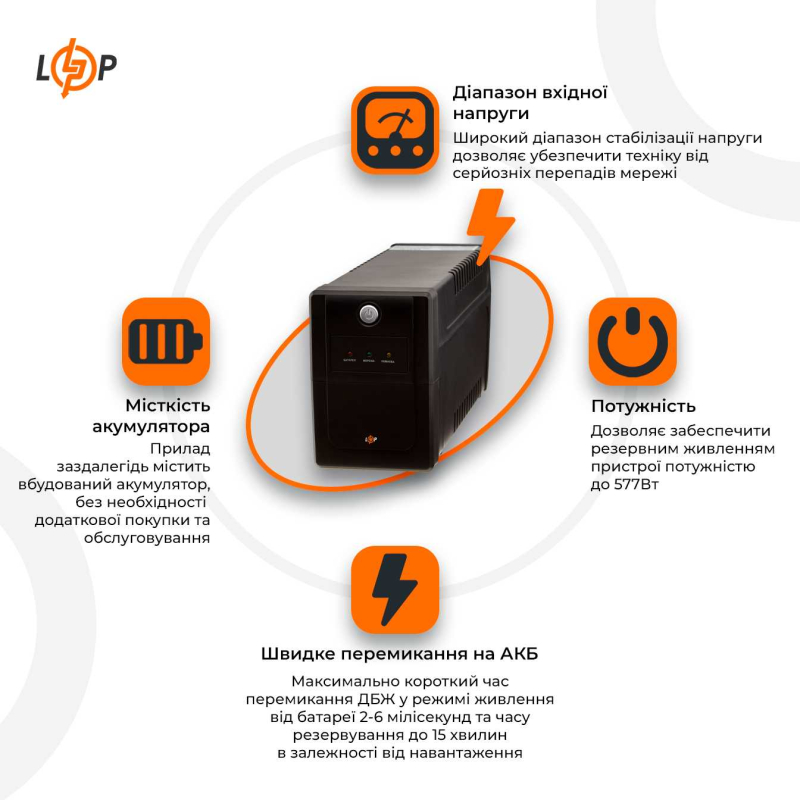 Джерело безперебійного живлення LogicPower LPM-825VA-P