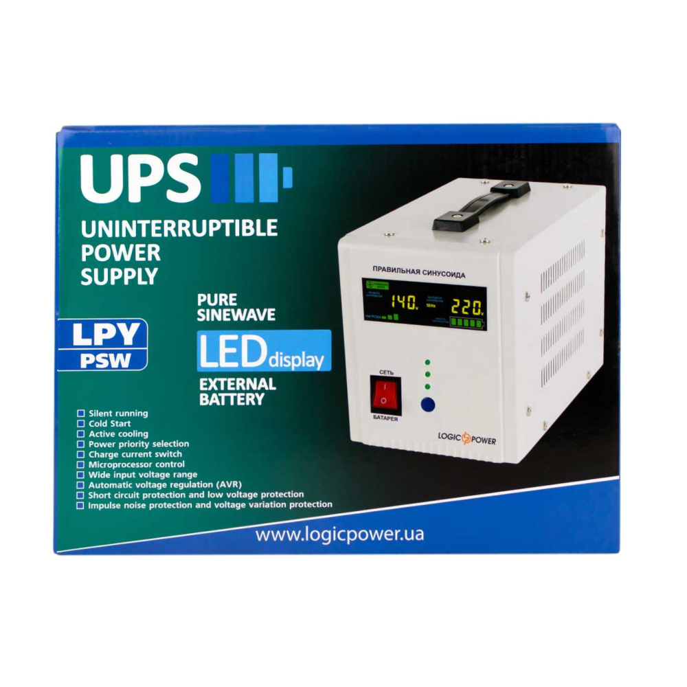 Джерело безперебійного живлення LogicPower UPS LPY-PSW-500VA+ (350Вт)